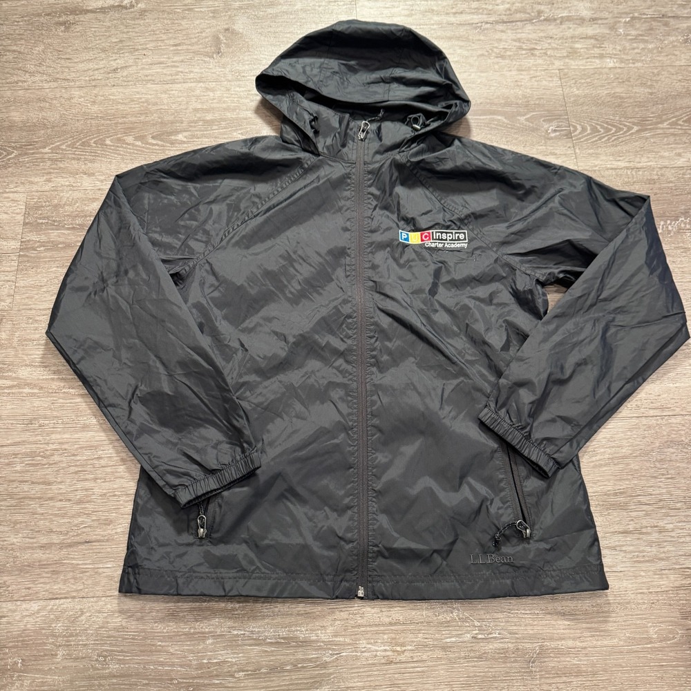 LL Bean Jacket Adult Medium Black‎ Windbreaker Full Zip Ripstop Outdoor Nylon